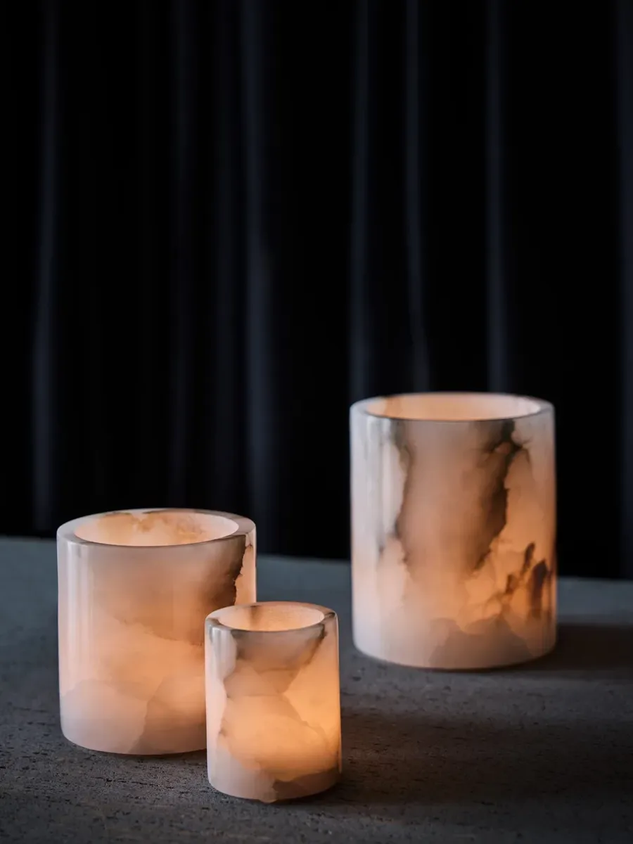Tell Me More Alabaster sfeerlicht, Wit-beige, M 14 cm< Kaarsenhouders & Kaarsenborden