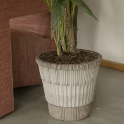 Bergs Potter Atlas raw bloempot met schotel, Grey, Ø25 cm< Bloempotten