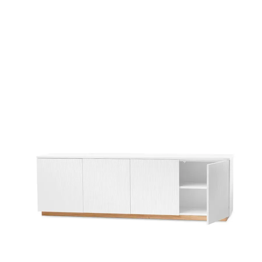 A2 Beam sideboard, witte lak, sokkel van witgeolied eikenhout< Tv- & Mediameubels|Ladekasten & Dressoirs