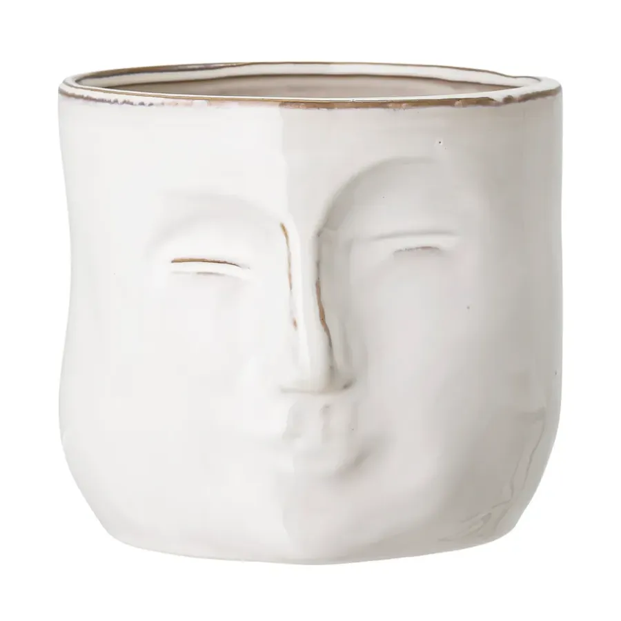 Bloomingville pot met gezicht 16,5x18 cm, Wit< Bloempotten