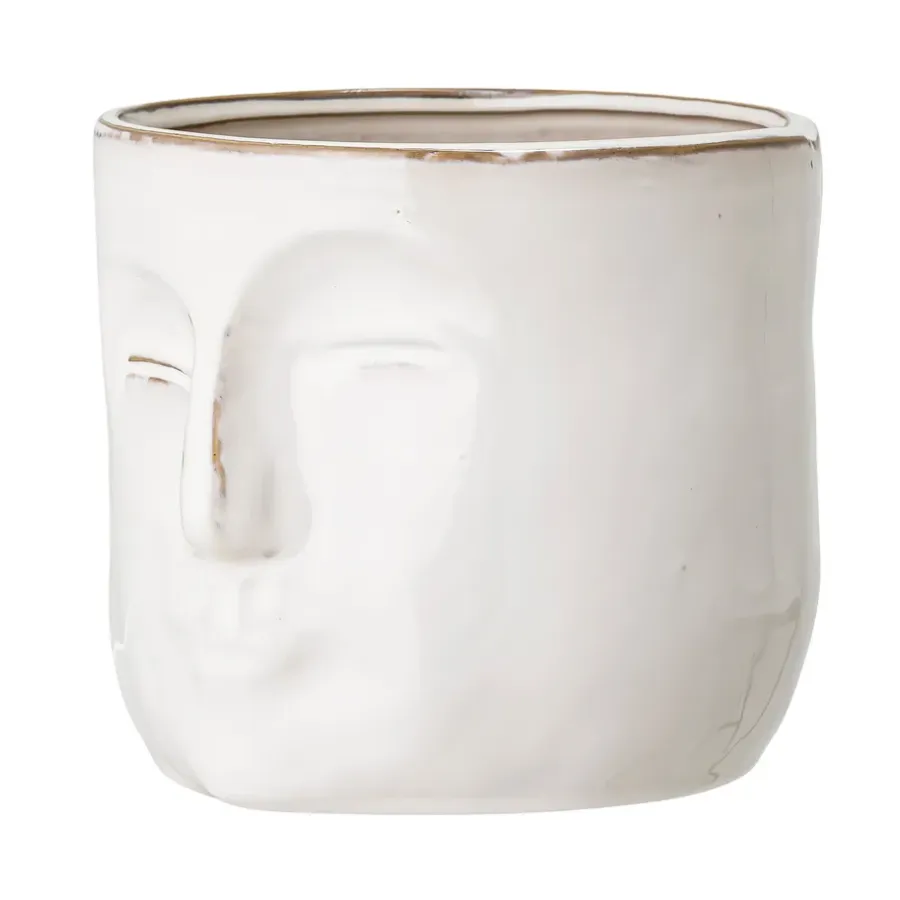 Bloomingville pot met gezicht 16,5x18 cm, Wit< Bloempotten