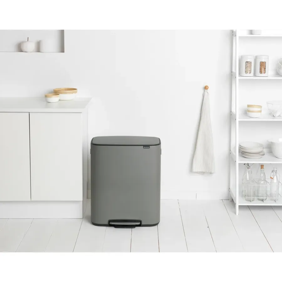 Brabantia Bo bin pedaalemmer 2x30 L, Mineral concrete grey< Pedaalemmers
