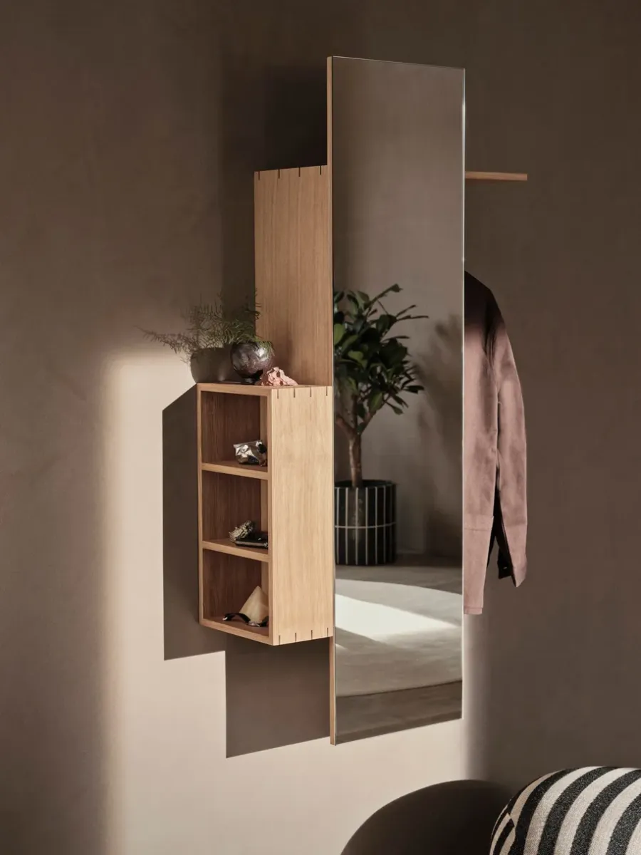 Ferm Living Bon hallway cabinet kapstok met spiegel, Oiled Oak< Garderobehaken & Hoedenplanken