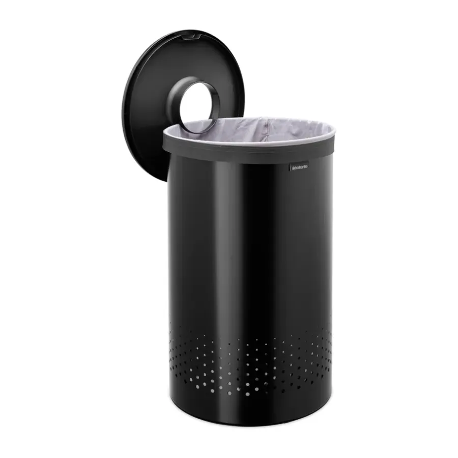 Brabantia wasbox met kunststof deksel 60 L, Matzwart< Wasmanden
