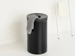 Brabantia wasbox met kunststof deksel 60 L, Matzwart< Wasmanden