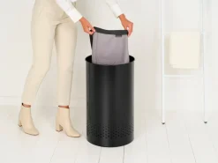 Brabantia wasbox met kunststof deksel 60 L, Matzwart< Wasmanden