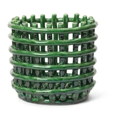 Ferm Living Ceramic gevlochten mand Ø16 cm, Emerald Green< Opbergmanden