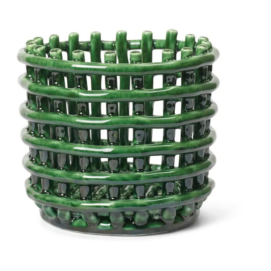 Ferm Living Ceramic gevlochten mand Ø16 cm, Emerald Green< Opbergmanden