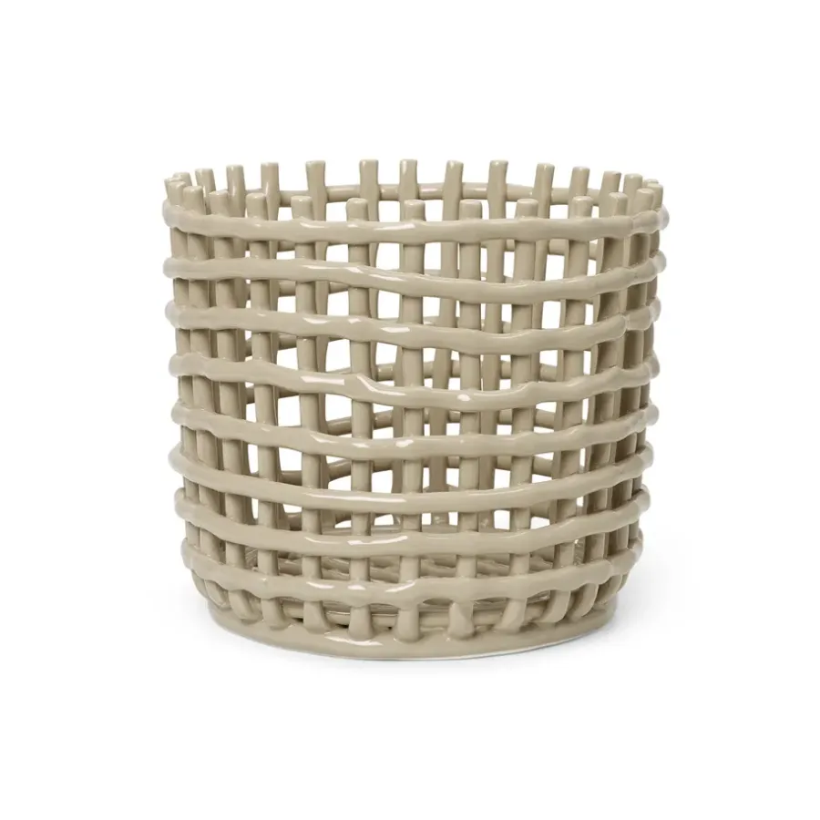Ferm Living Ceramic gevlochten mand Ø23,5 cm, Cashmere< Opbergmanden