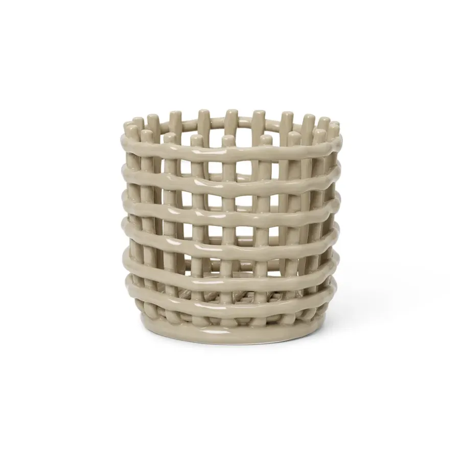 Ferm Living Ceramic gevlochten mand Ø16 cm, Cashmere< Opbergmanden