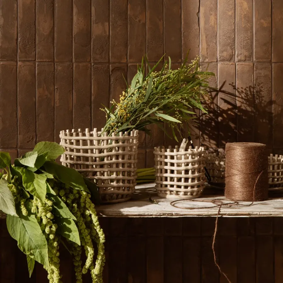 Ferm Living Ceramic gevlochten mand Ø16 cm, Cashmere< Opbergmanden