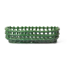 Ferm Living Ceramic gevlochten mand ovaal 15x30 cm, Emerald Green< Opbergmanden