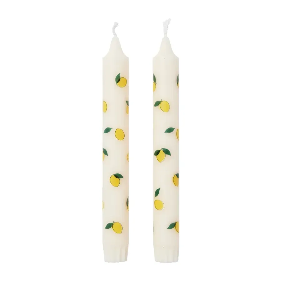 Broste Copenhagen Citroen kronkaars 2-pack, White-geel< Kaarsen