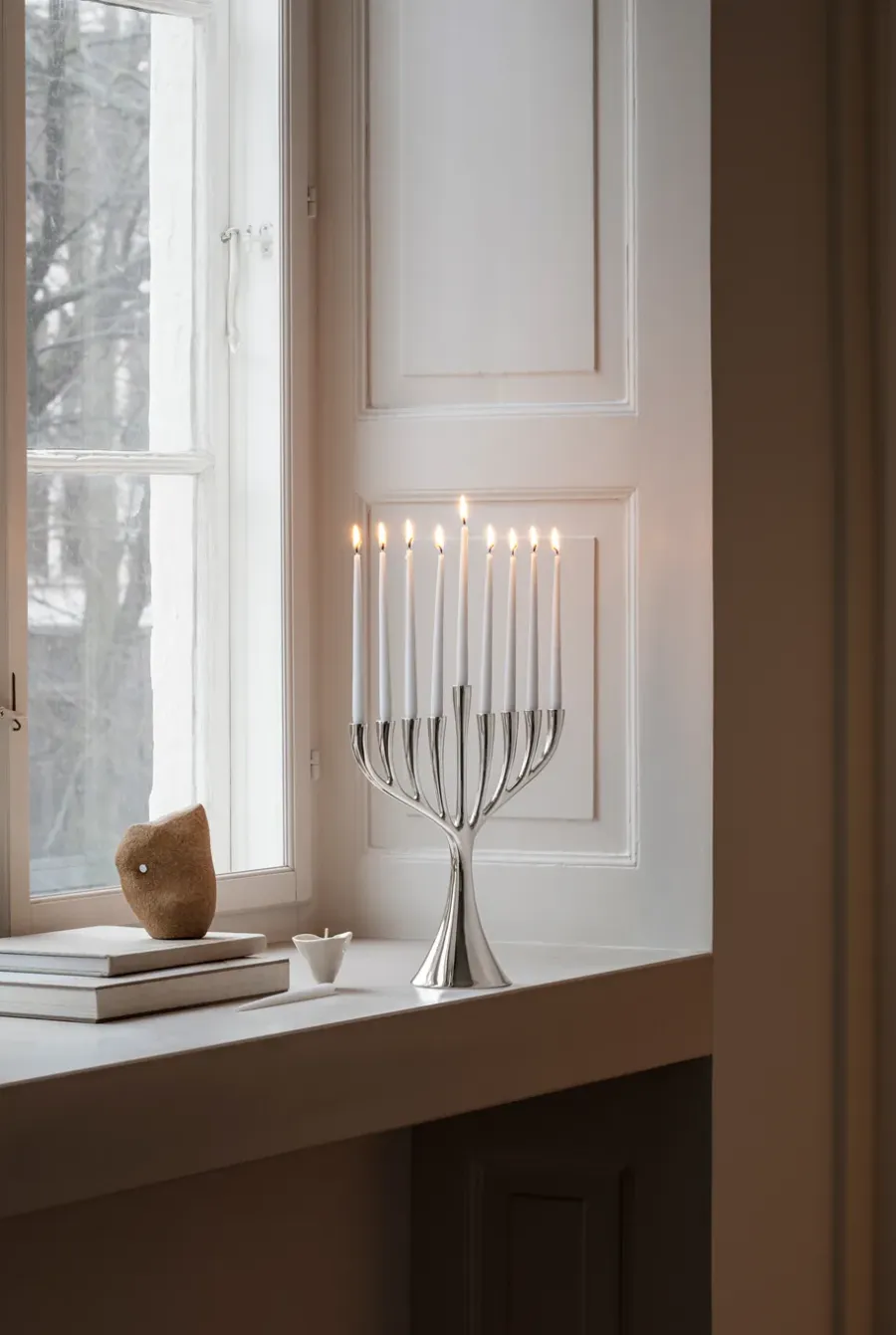 Georg Jensen Cobra menora negenarmige kandelaar, Roestvrij staal< Kandelaars