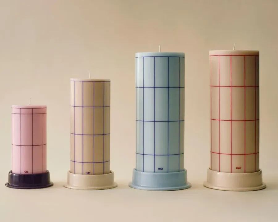 HAY Column Candle blokkaars large 25 cm, Light blue-blue grid check< Kaarsen