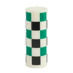 HAY Column Candle blokkaars medium 20 cm, Off white-green-black check< Kaarsen