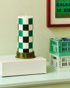 HAY Column Candle blokkaars medium 20 cm, Off white-green-black check< Kaarsen