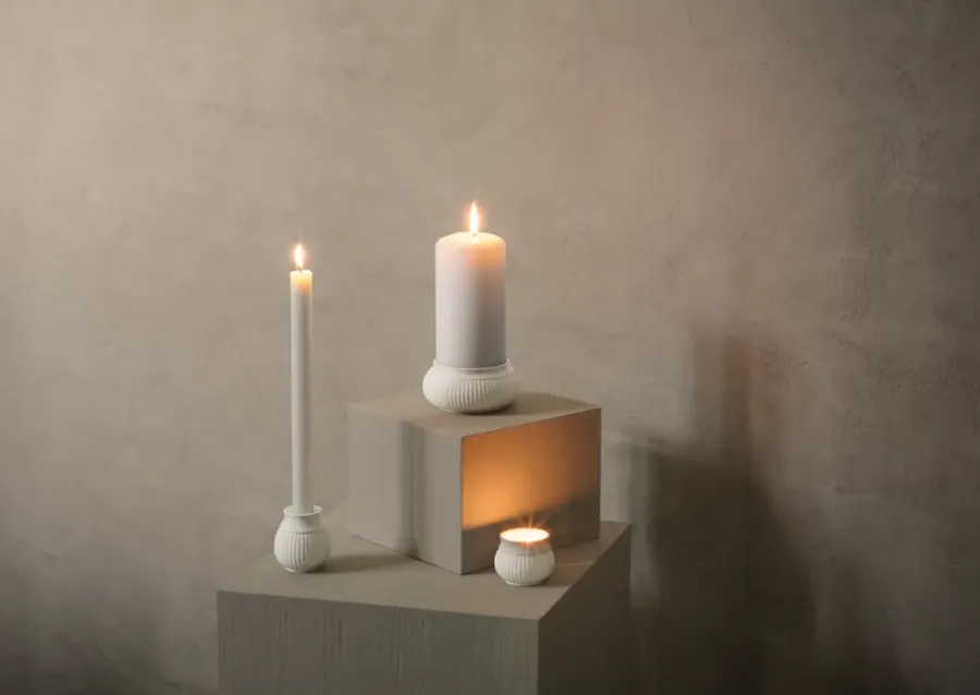 Lyngby Porcelæn Curve kandelaar 7 cm, Wit< Kandelaars