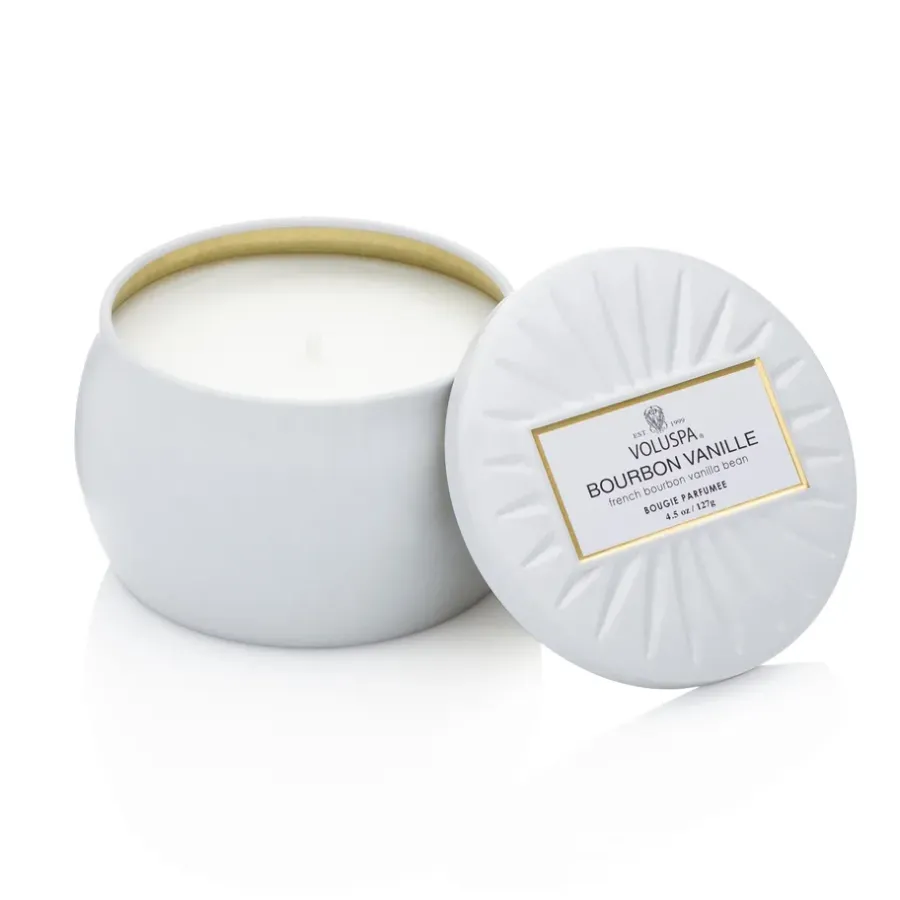 Voluspa Decorative tin kaars 25 branduren, Bourbon Vanille< Geurkaarsen & Aroma Diffusers
