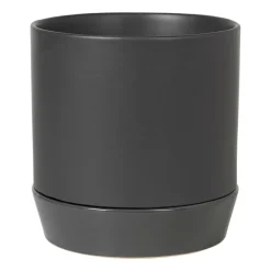 Broste Copenhagen Denise bloempot met schotel Ø21 cm, Charcoal grey< Bloempotten