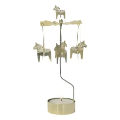 Pluto Design Draaiende waxinelichtjeshouder dalapaard groot 25 cm, Goud< Kerstdecoraties