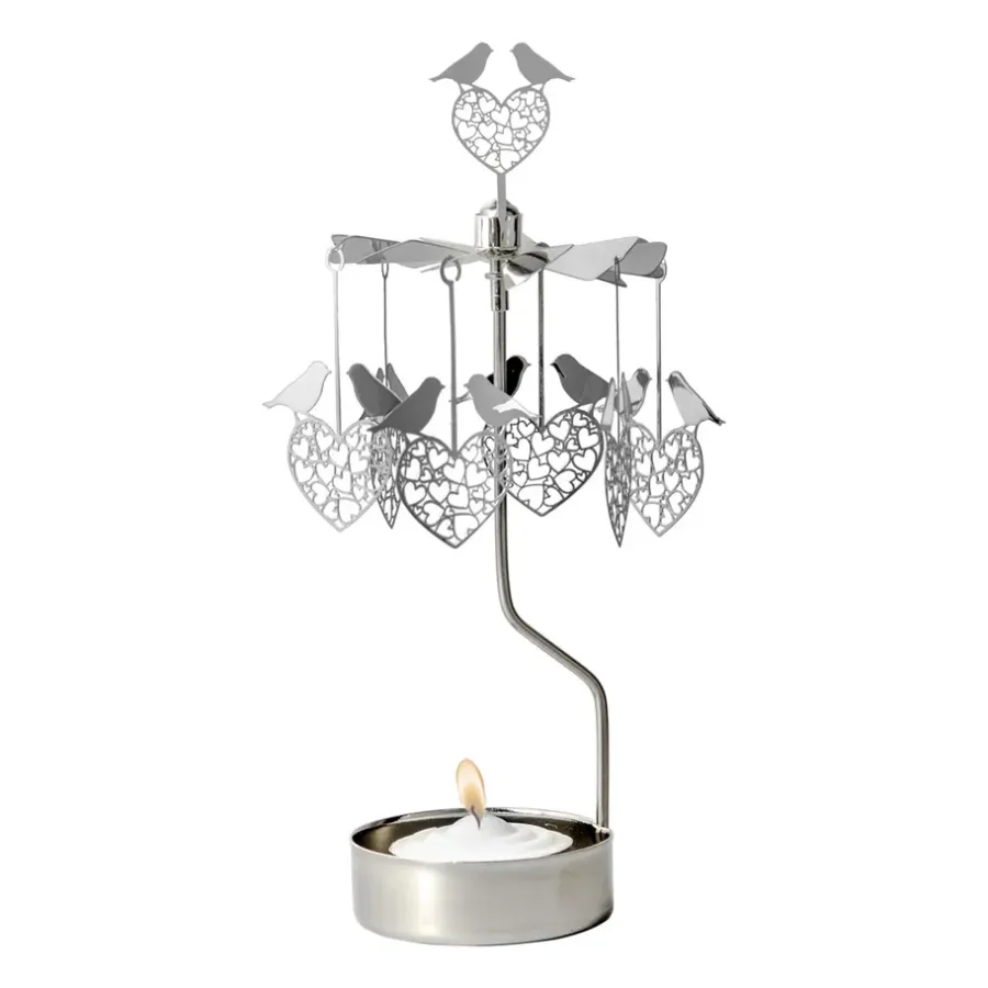 Pluto Design Draaiende waxinelichtjeshouder vogelhartje, Zilver< Kerstdecoraties