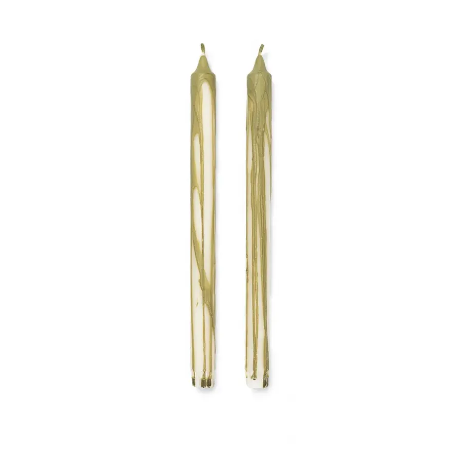 Ferm Living Dryp stearinekaars 2-pack, Olive< Kaarsen