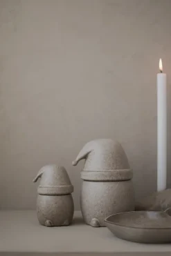 DBKD Eating Santa kom met deksel klein, Beige< Kerstdecoraties