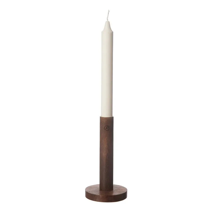 ERNST kandelaar van hout 15 cm, Donkerbruin< Kandelaars