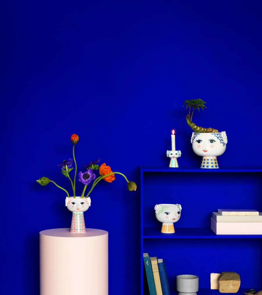 Bjørn Wiinblad Eva pot op voet Ø21 cm, Blauw< Bloempotten