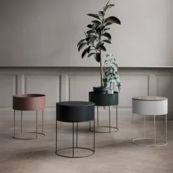 Ferm Living plant box rond, zwart< Bloempotten