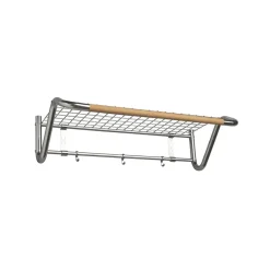 Essem Design Funk hoedenplank, roestvrij staal, geoliede eikenhouten stang.< Garderobehaken & Hoedenplanken