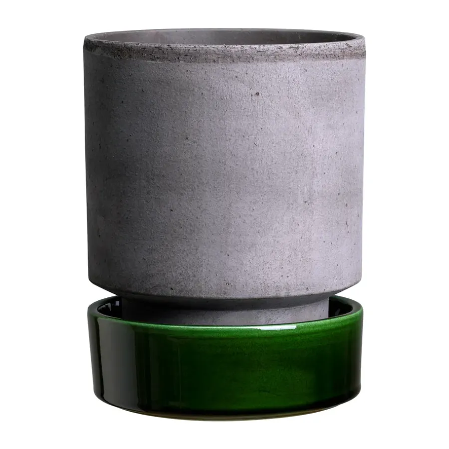 Bergs Potter Hoff pot, Ø18 cm, Raw Grey-Emerald Green< Bloempotten