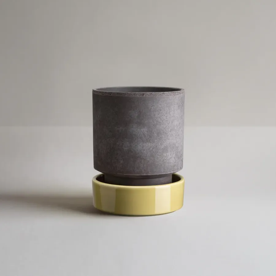 Bergs Potter Hoff pot, Ø18 cm, Raw Grey-Pale Yellow< Bloempotten