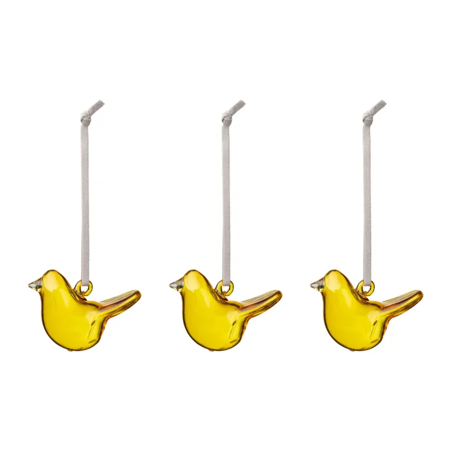 Iittala glazen vogel, Geel, mini, 3-pack< Paasdecoratie