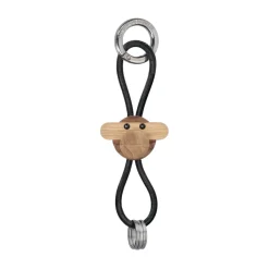 Kay Bojesen Denmark Kaj Bojesen aap sleutelhanger, Teak-limba hout, zwart leer< Houten Beelden