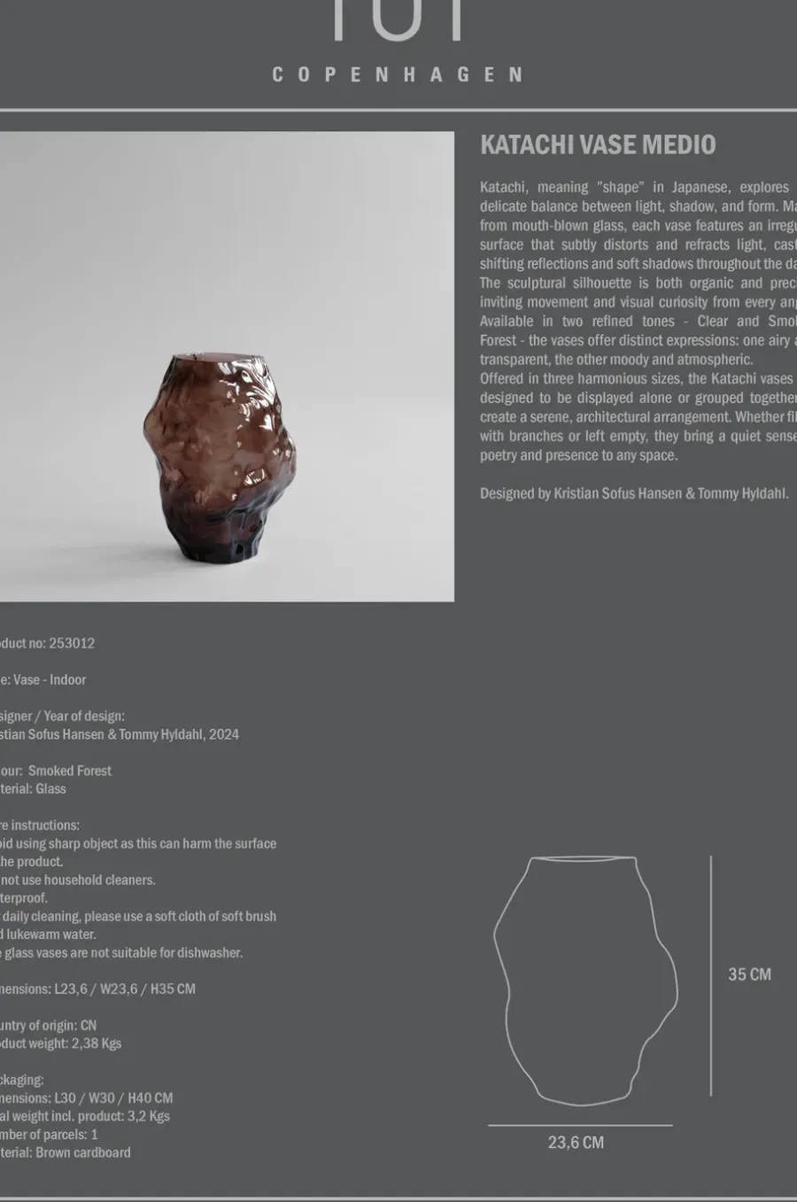 101 Copenhagen Katachi vaas medio, Smoked forest< Vazen