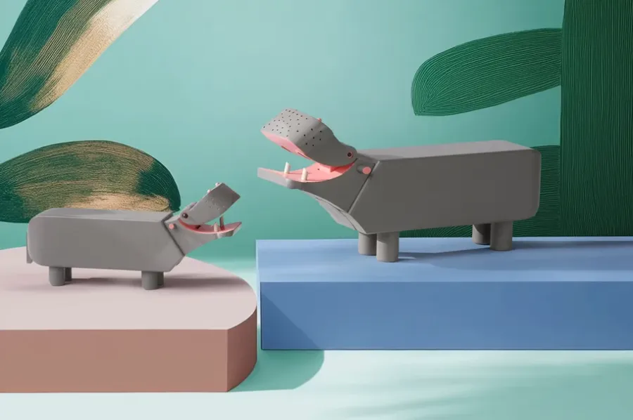 Kay Bojesen Denmark Kay Bojesen nijlpaard liliput, Grijs< Houten Beelden