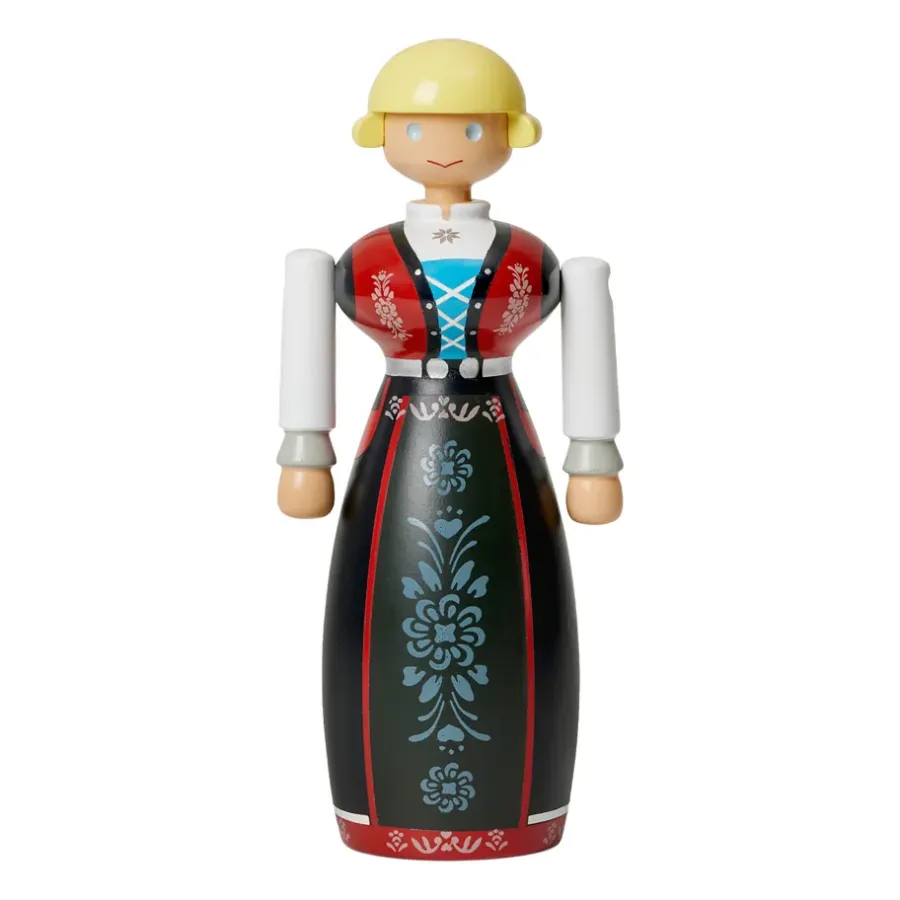 Kay Bojesen Denmark Kay Bojesen vrouw in Noorse kleerdracht, Zwart-rood-wit< Houten Beelden