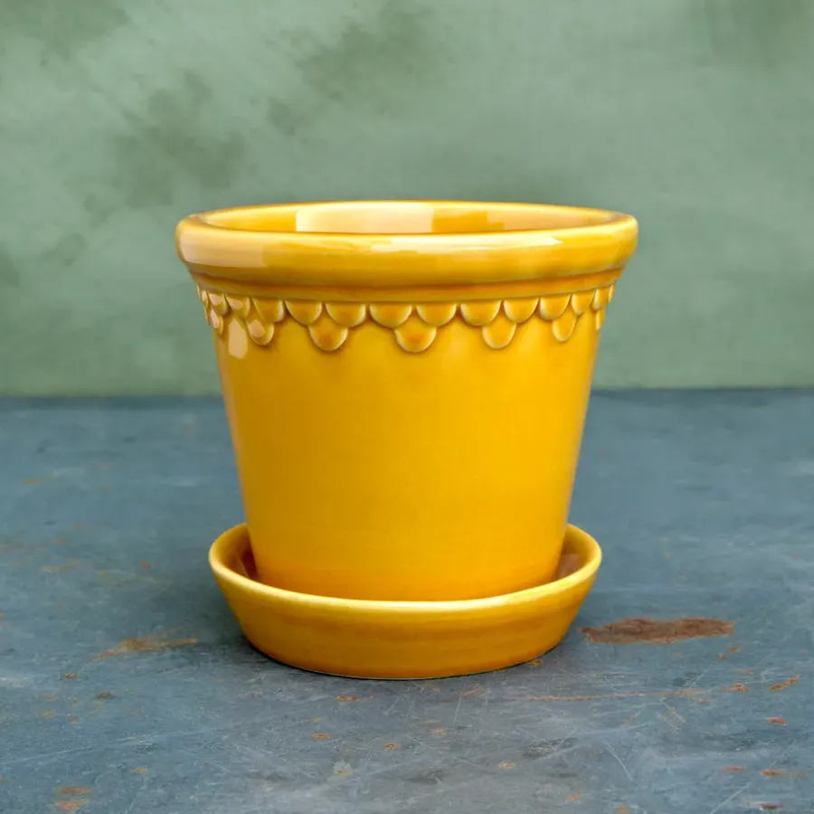Bergs Potter Københavner pot geglazuurd Ø16 cm, Geel< Bloempotten