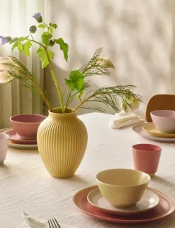 Knabstrup Keramik Knabstrup vaas geribbeld 12,5 cm, Yellow< Vazen