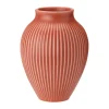 Knabstrup Keramik Knabstrup vaas geribbeld 20 cm, Coral< Vazen