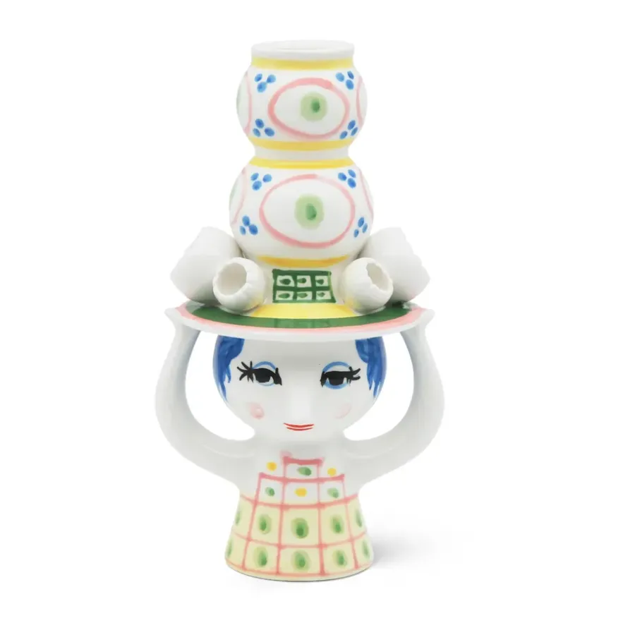 Bjørn Wiinblad Lady with hat kandelaar H16 cm, Roze< Kandelaars