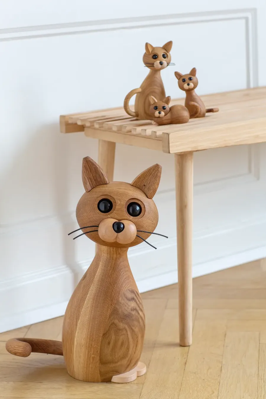 Spring Copenhagen Lucky kat decoratie 42 cm, Eik-Esdoorn< Houten Beelden