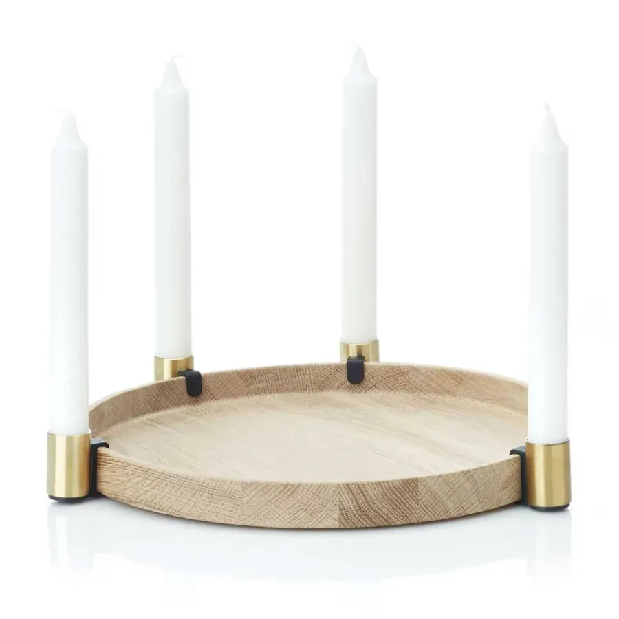 Applicata Luna maxi kaarsenhouder, Eiken-messing< Adventskandelaars & -Kaarsen