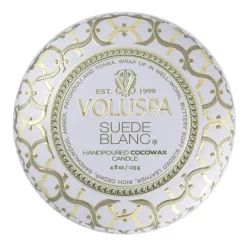 Voluspa Maison Blanc Mini Tin geurkaars 25 uur, Suede Blanc< Geurkaarsen & Aroma Diffusers