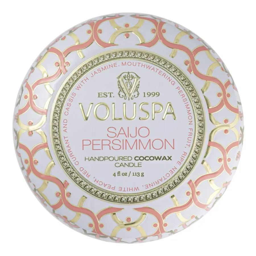 Voluspa Maison Blanc Mini Tin geurkaars 25 uur, Saijo Persimmon< Geurkaarsen & Aroma Diffusers