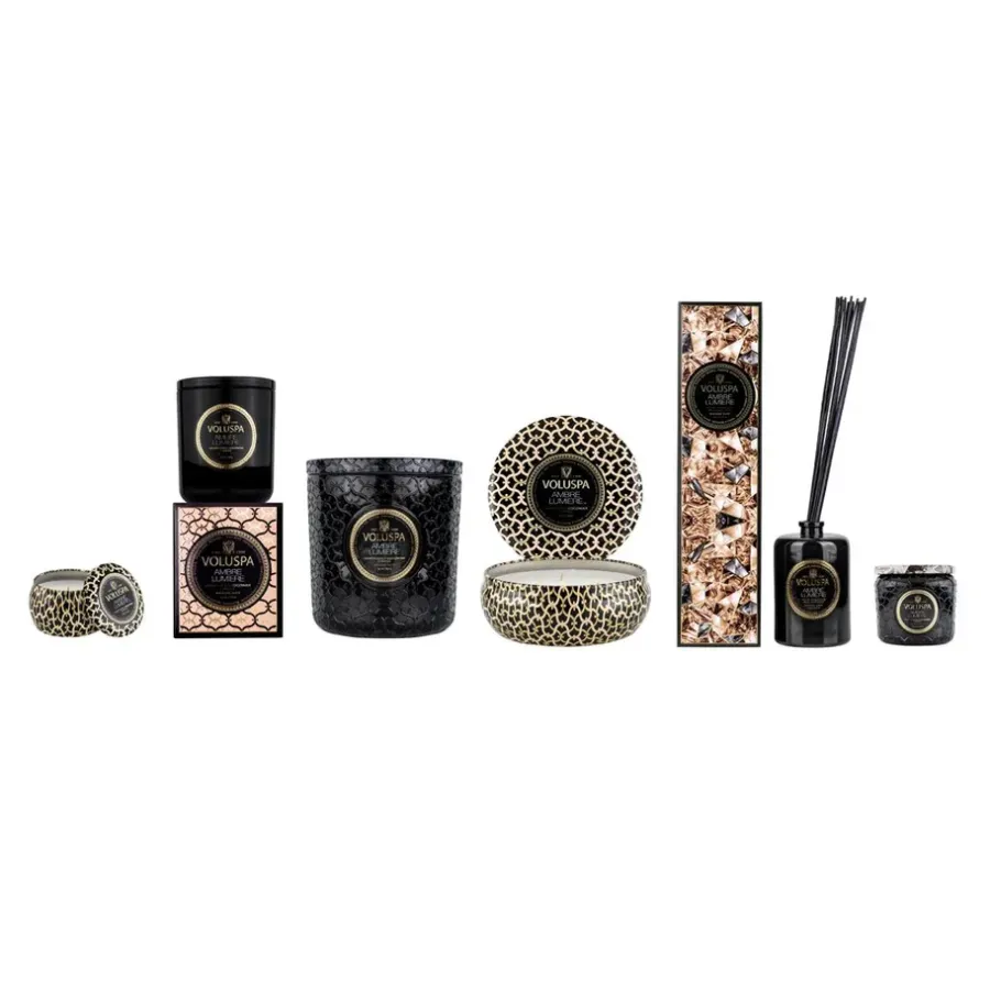 Voluspa Maison Noir Mini Tin geurkaars 25 uur, Ambre Lumiere< Geurkaarsen & Aroma Diffusers