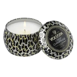Voluspa Maison Noir Mini Tin geurkaars 25 uur, Crisp Champagne< Geurkaarsen & Aroma Diffusers