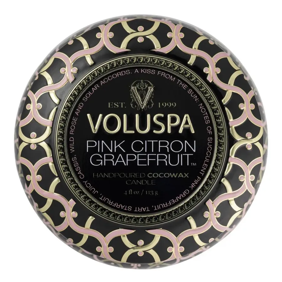Voluspa Maison Noir Mini Tin geurkaars 25 uur, Pink Citron Grapefruit< Geurkaarsen & Aroma Diffusers